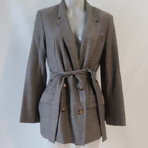 NWT Womens TWP Taupe Virgin Wool Blend Blazer Smoking Jacket S - Picture 8 of 16